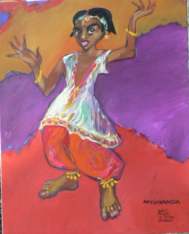 Johannes Zepnick, Anunanda tanzt, Öl/ Lw, 100x 80 cm, Indien 2010