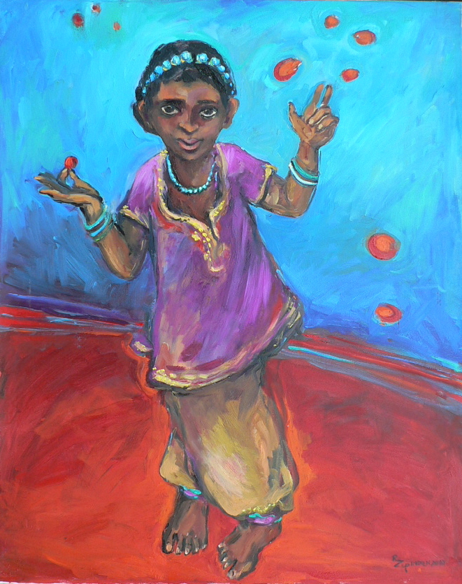 Regina Zepnick, "Die kleine Zauberin", Öl/ Lw, 100 x 80 cm, Indien 2010
