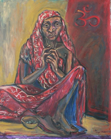 Regina Zepnick,"Bettlerin in Madurai", Oel/LW, 100 x 80 cm, Indien 2010