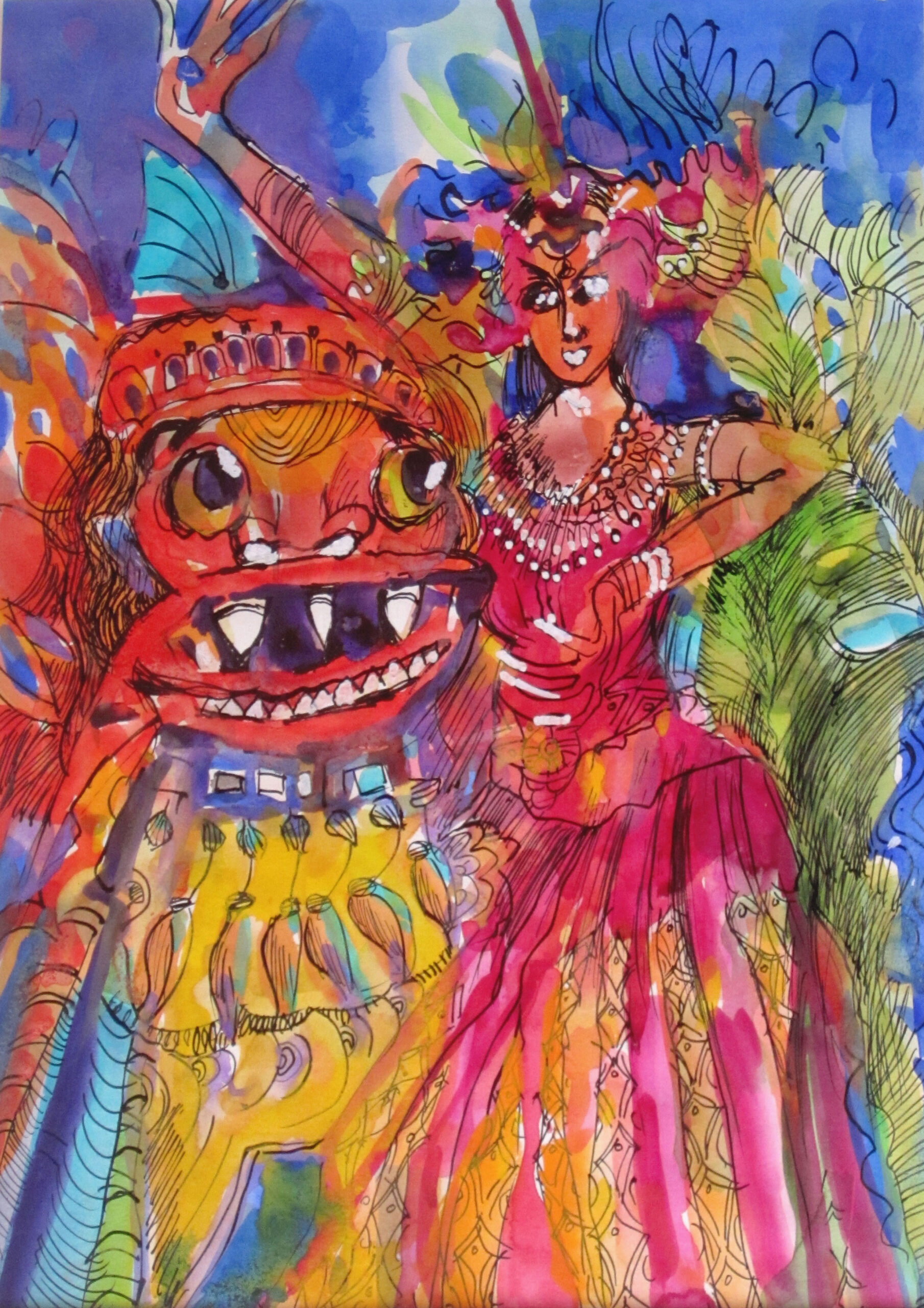 Jaohannes Zepnick, Bali- Insel der Dämonen 1, 40x 30 cm,Feder/Tusche, Aquarell, Bali 2014