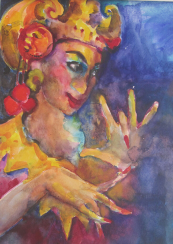 Regina Zepnick, Tanz auf Bali 2, 50x 35 cm, Aquarell, Bali 2014