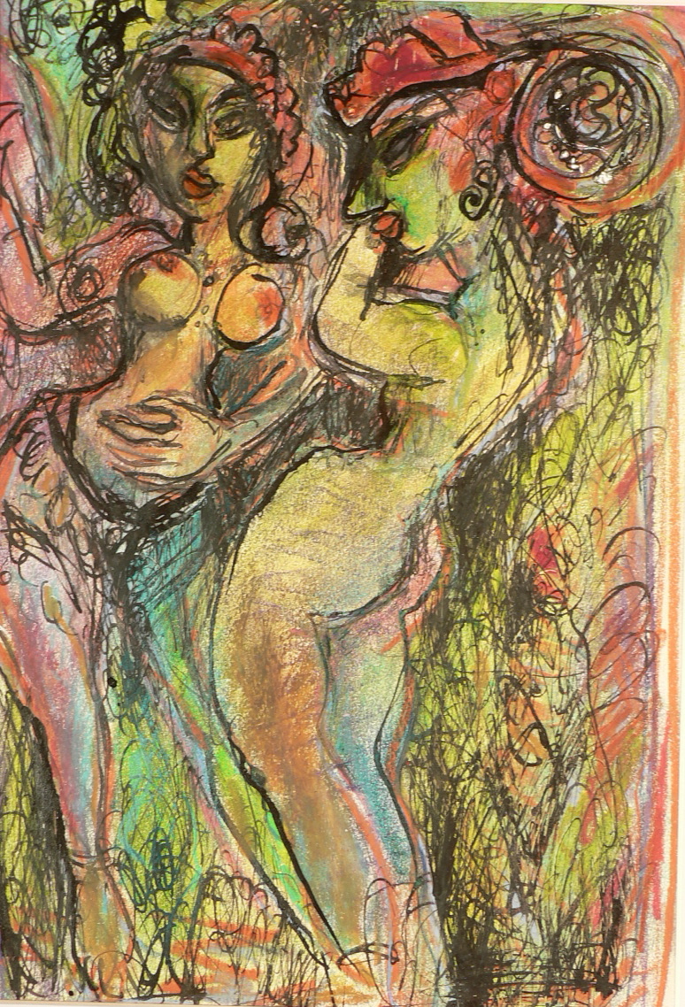 Indienzyklus,Vor dem Tanz, 40x 30 cm, Feder/ Tusche, Farbstifte, 2012
