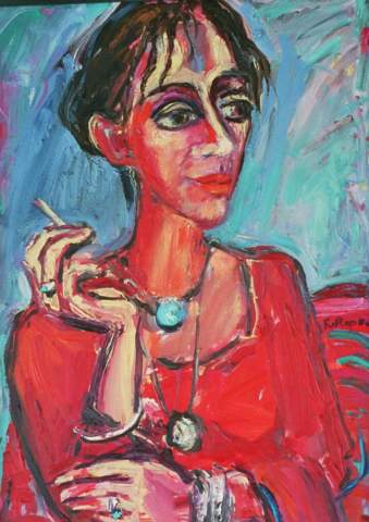 Kati mit Zigarette, 80x 60 cm, Öl/ Lw, 2002