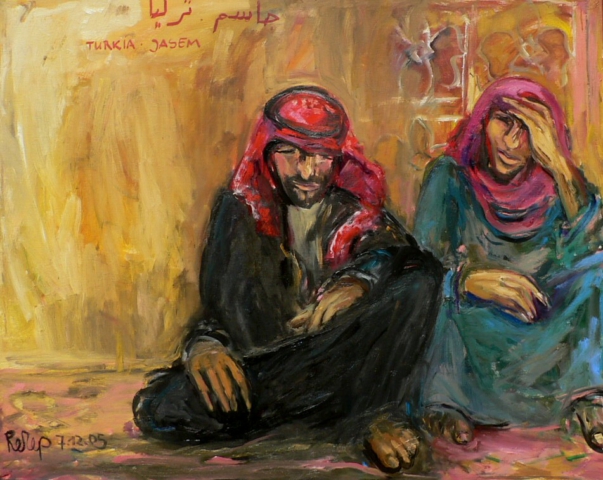 Regina Zepnick, Paar in einem Euphratdorf, 80x 100 cm, Öl/ Lw, Syrien 2005