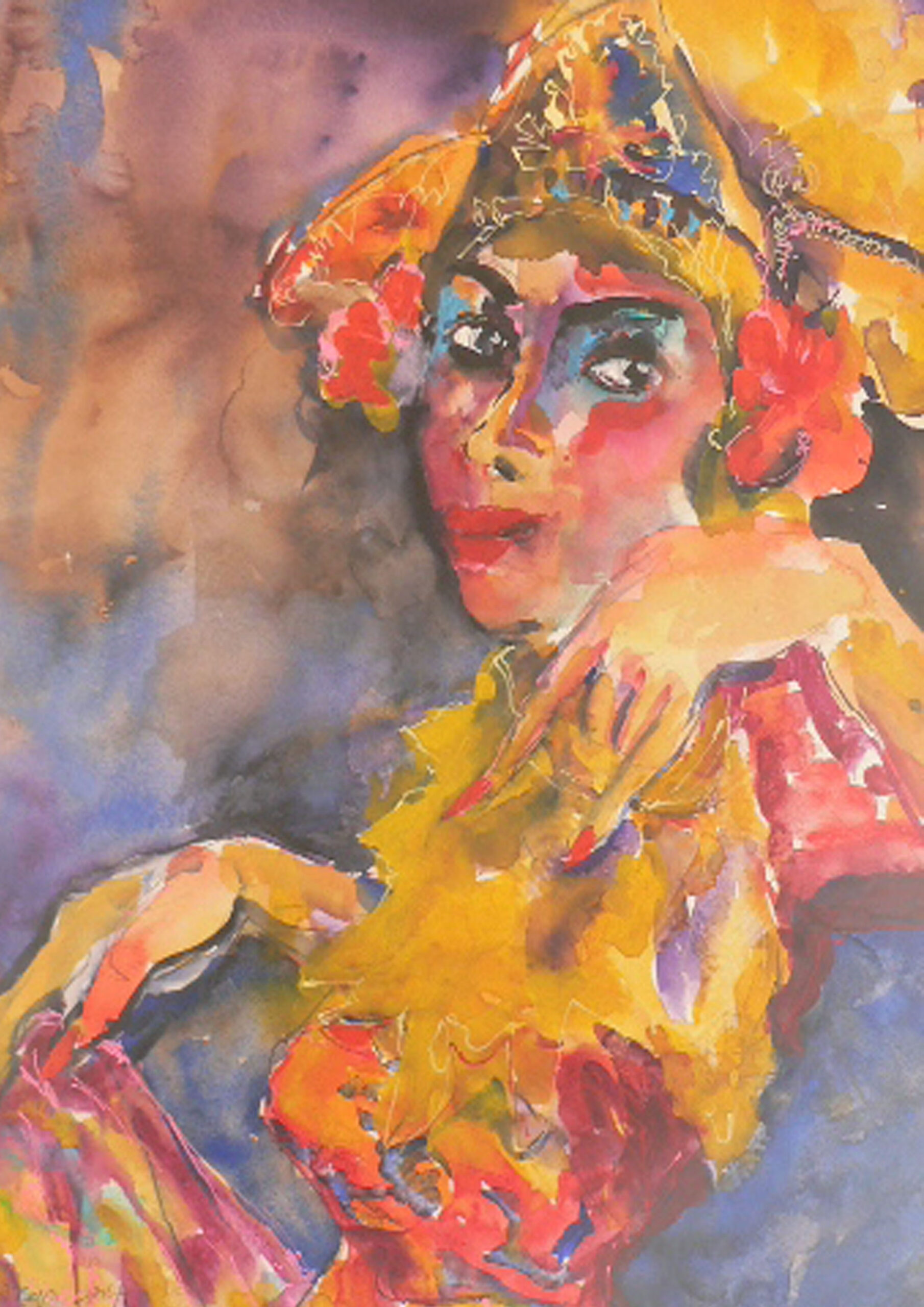 Regina Zepnick, Tanz auf Bali 1, 50x 35 cm, Aquarell, Bali 2014